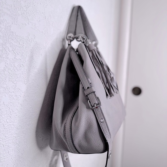 Michael Kors Brooklyn Leather Tassel  Grommet Satchel Tote Bag Purse,dove grey - Picture 4 of 8